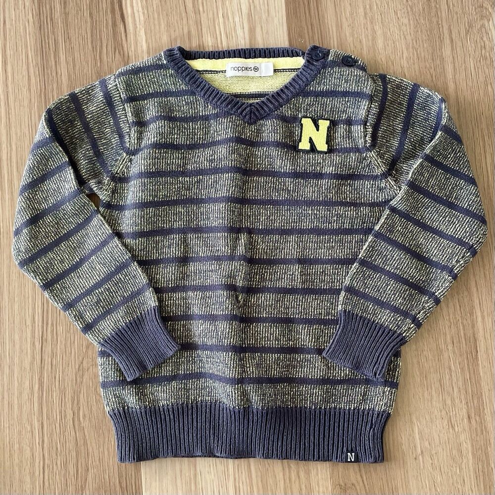 Noppies European Brand Child 4T Sweater 100% Cotton Navy Striped Long Sleeve EUC